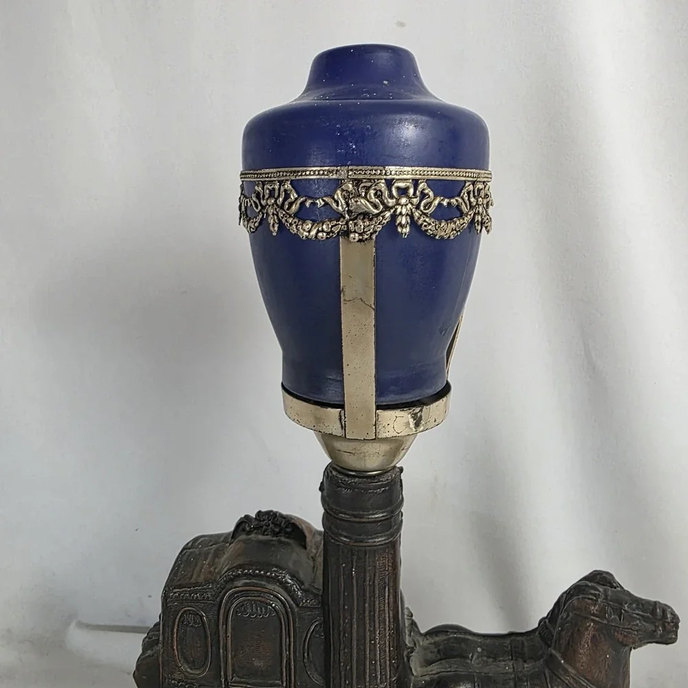 VTG Victorian Lamp Cinderella Carriage Street Lamp Bakelite Switch Cobalt Glass